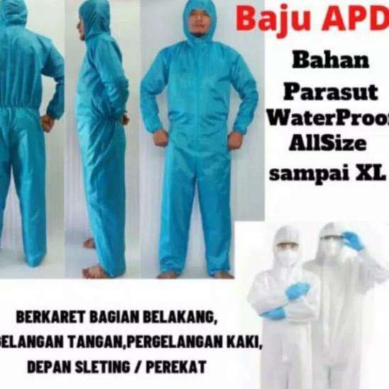"New" setelan baju apd hazmat bahan parasut waterproof, fit to xl