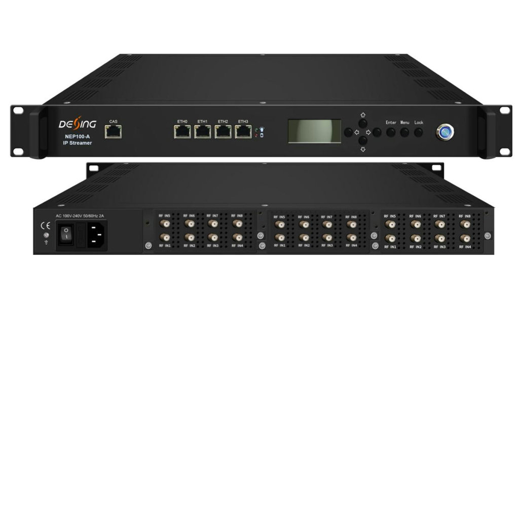 DISKON Tuner to IPTV Server RF to IPTV DVB-S2 DVB-T2 DVB-C ISDBT ATSC rf to IP Hotel Enterprise Web 