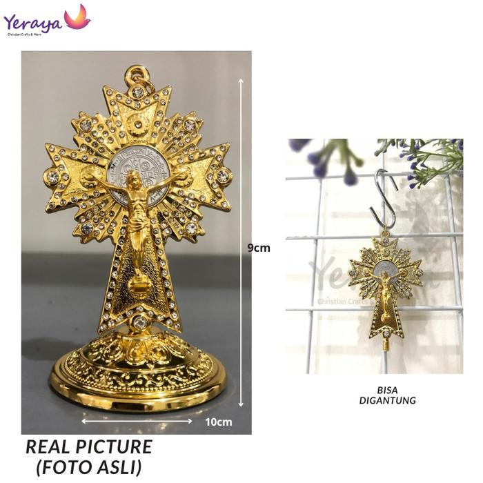 Salib Duduk Mini Katolik Pajangan Salib Dinding Gantung Rohani Korpus Yesus Souvenir Salib Besi