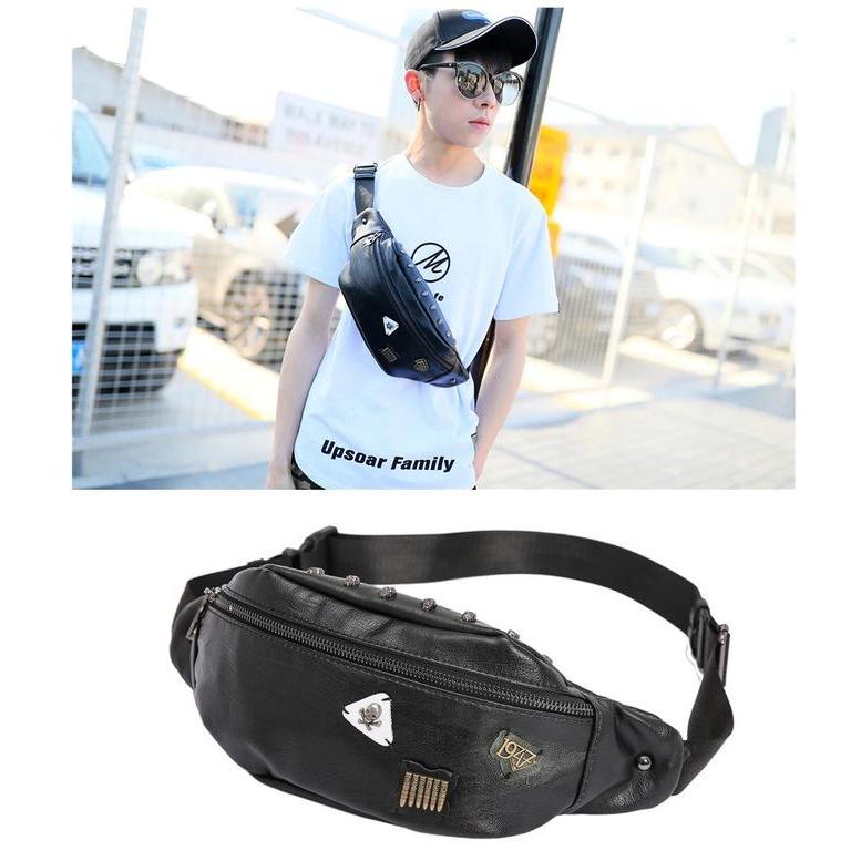 TG09 Tas Pinggang Selempang Pria Kulit PU Gaul Keren