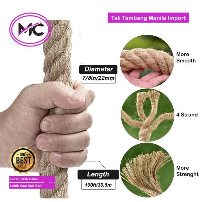 Tali Tambang Besar 22mm 24mm Permeter Tali Manila Goni Dadung Coklat Kapal Outbound Tali Lomba Tarik