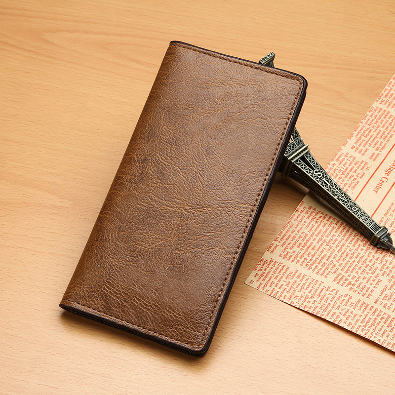 Men's Long Wallet Slim Vintage Leather Wallet for Men Multi Card Slots Casual Minimalist Wallet
