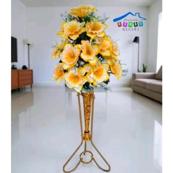 Bunga Plastik Artificial Gloria Kembang Sepatu 18 Kuntum Dengan Pot Standing Besi Terpercaya