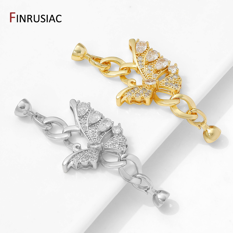 14K Gold Plated Brass Butterfly Shape Fastener Connector Clasps,Inlaid Zircon Pearl Lock Clasps For