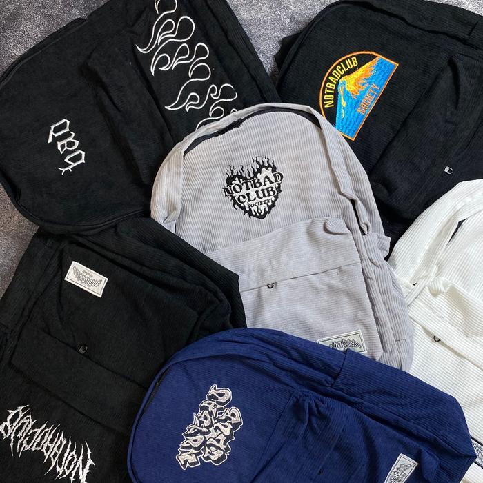 Notbadclub Ransel Sekolah Corduroy Staroy Series Chromeheart Black Tas Gandong Sekolah Unisex Bahan