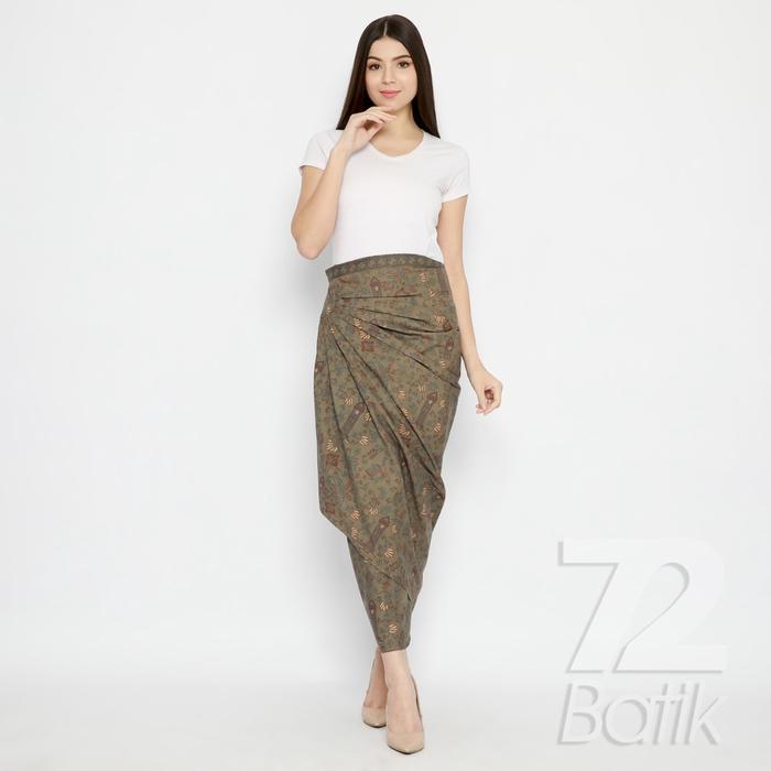ROK BATIK SPAN Skirt Lilit Kebaya Instan Modern Wanita Motif Jam Gadang Warna Hijau Abu 721045 CAP