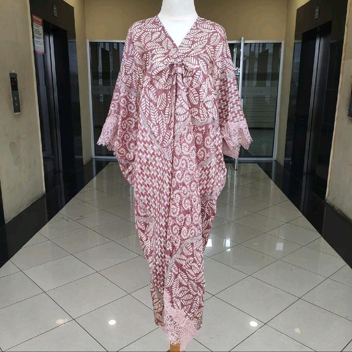 Kaftan Batik Viscose Motif Lace Wanita, Bahan Berkilau, Nyaman Dipakai, Panjang 98-112Cm - Cantik,