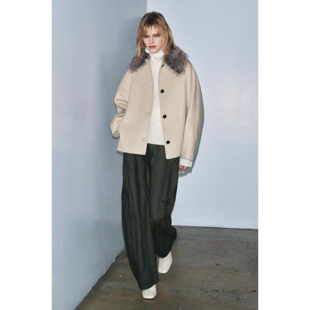 ZARA JAKET DENGAN KERAH BULU IMITASI ZW COLLECTION