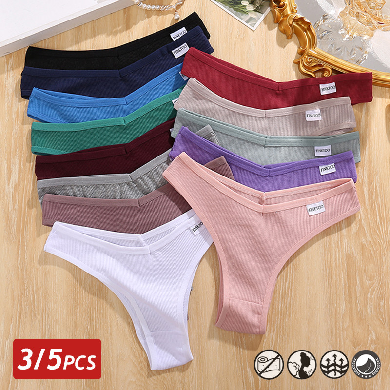 Finetoo 3/5Pcs Cotton Brazilian Panties Women'S Panties V Waist T-Back Underwear Female Soft