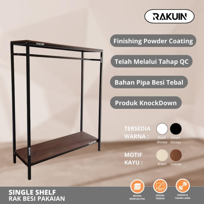 Rak Single Shelf Gawang Baju Minimalis Besi Dan Kayu Furniture Display Baju-Gamis/ Besi Kokoh-Rakuin