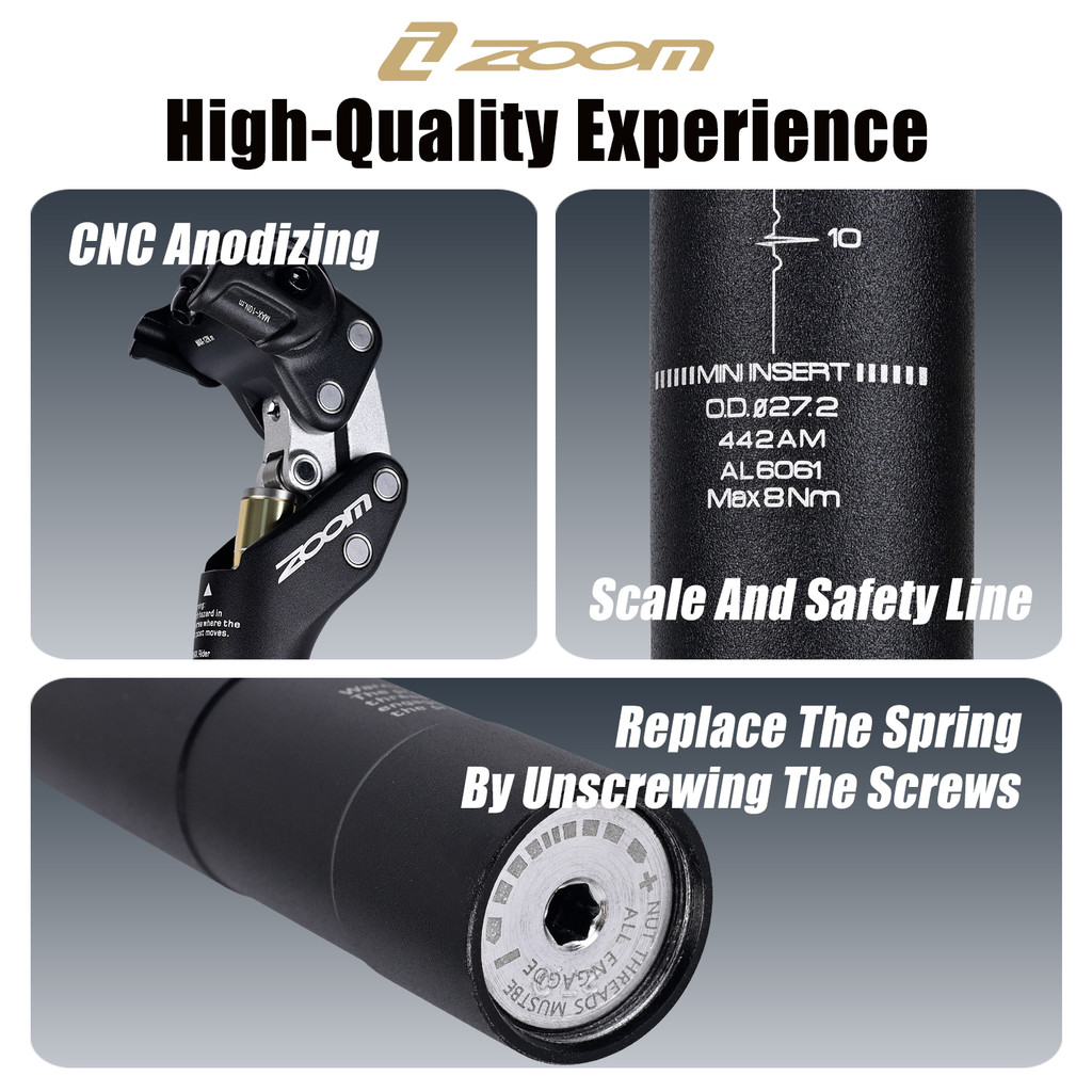 ZOOM MTB Suspension Seatpost 27.2/30.9/31.6MM Manual Dropper Post Bicycle Shock Absorber Adjustable