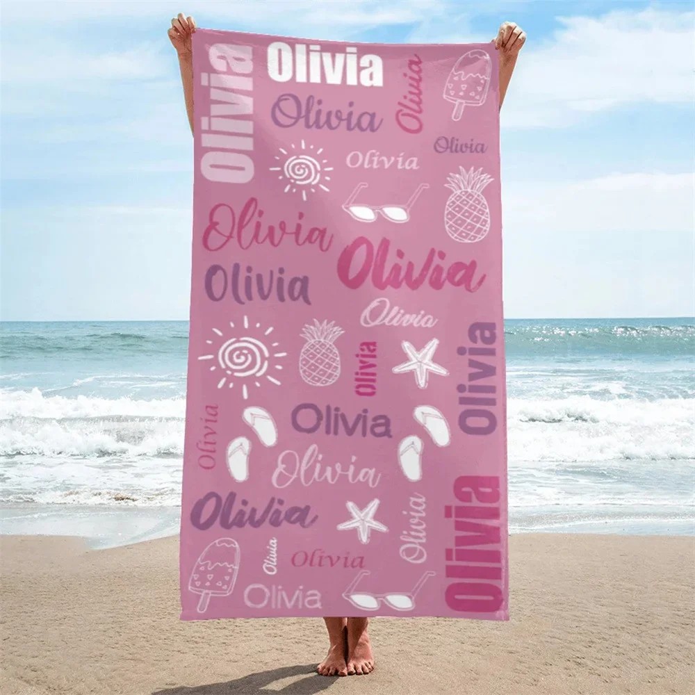 Multi Color Font Design Beach Towel Personalized Name Bath Towel Custom Pool Towel Beach Towel With