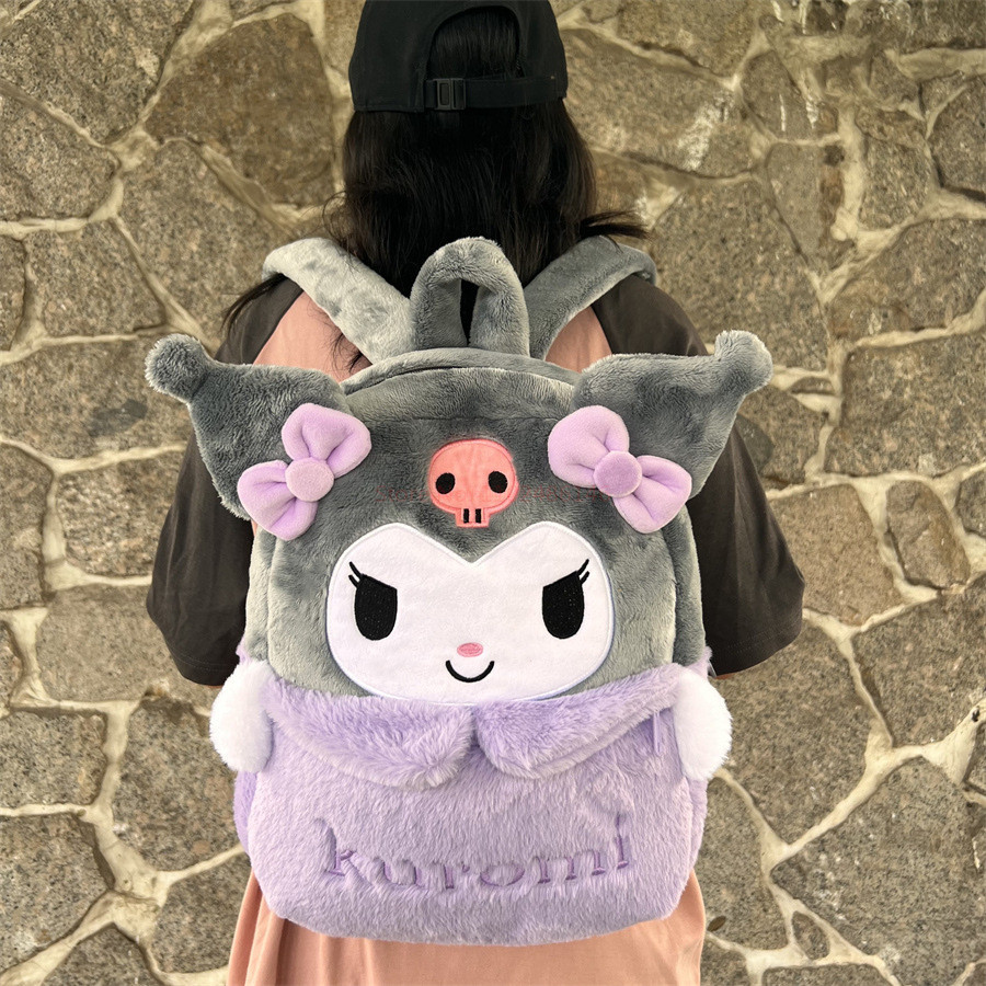New Sanrio Cartoon Lovely Plush Backpack Cinnamoroll Kuromi Girl Heart Large Capacity My Melody