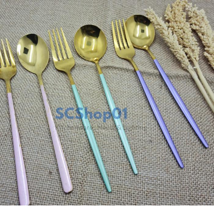 Sendok Makan Korea Sujeo Stainless Gold Series / Garpu Korea - Gold Pink