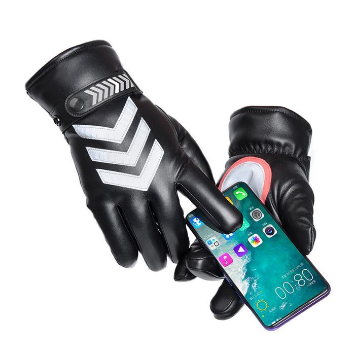 Winter Pu Leather Motorcycle Gloves Waterproof Windproof Riding