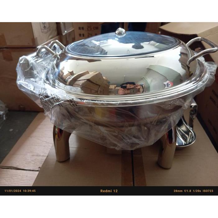 Akebonno - Hydraulic Round Chafing Dish/Tempat/Wadah Penghangat Makan Prasmanan Jumbo Stainless