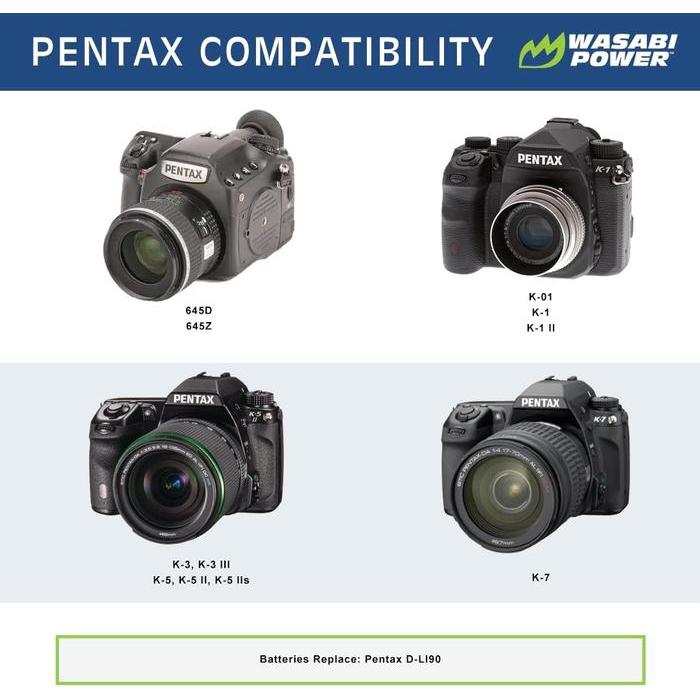 Wasabi Power Battery for PENTAX D-LI90 DLI90 DL190 Baterai Pentax 645D 645Z K01 K1 K3 K5 K5ii K52