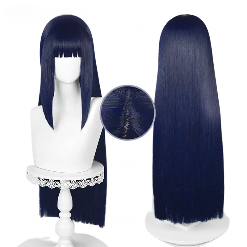 Synthetic Wig New Anime Hyuga Hinata Straight Synthetic Hair Neat Bang Cosplay Wigs