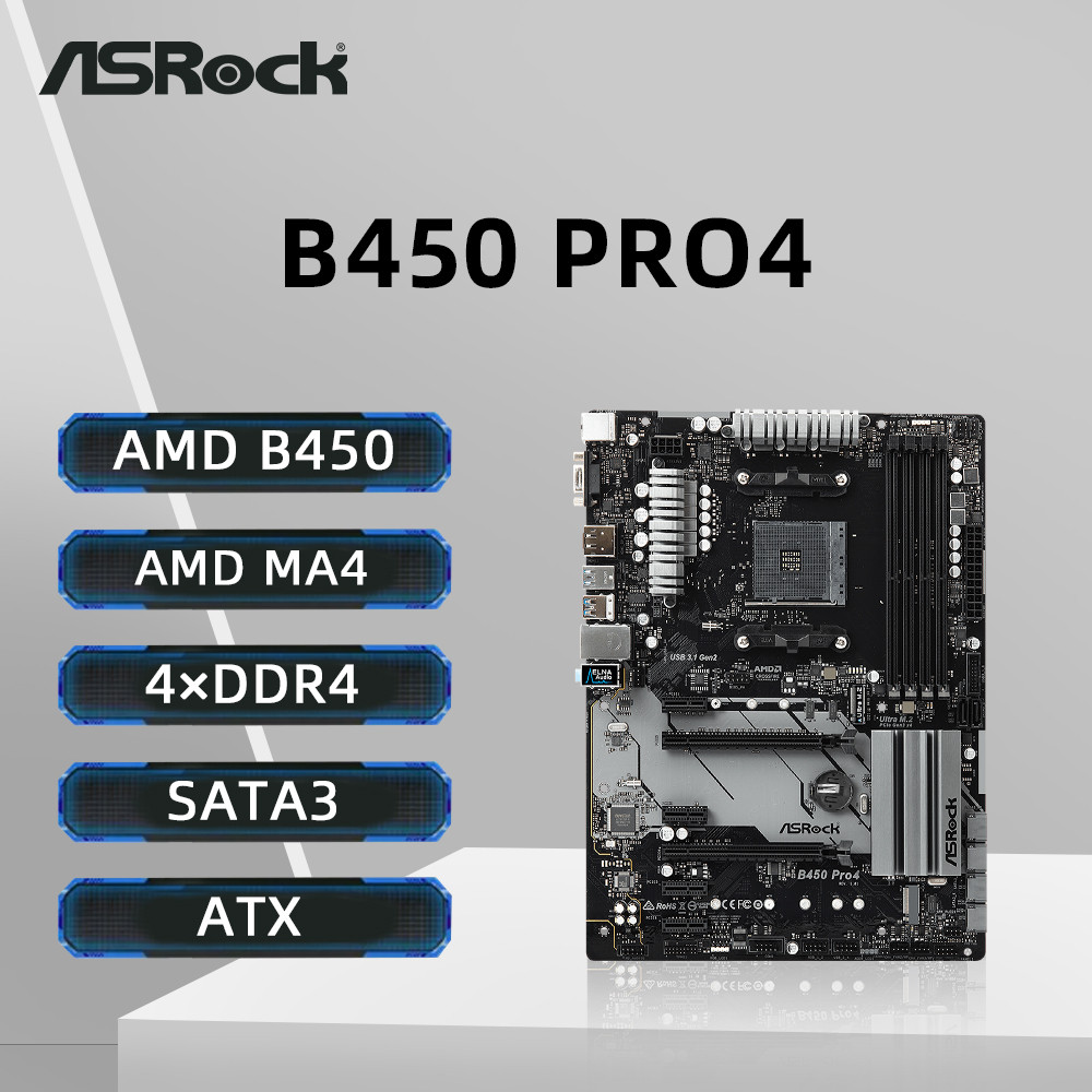 Asrock B450 Pro4 Motherboard Amd B450 Ddr4 Memory Am4 Mainboard M.2 Nvme Atx (Supports Ryzen 5 5600G