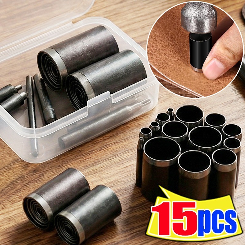 15pcs Leather Hole Punch Die Round Hollow Punch Kits Steel Circle Cutter Tool Leather Circle Hole
