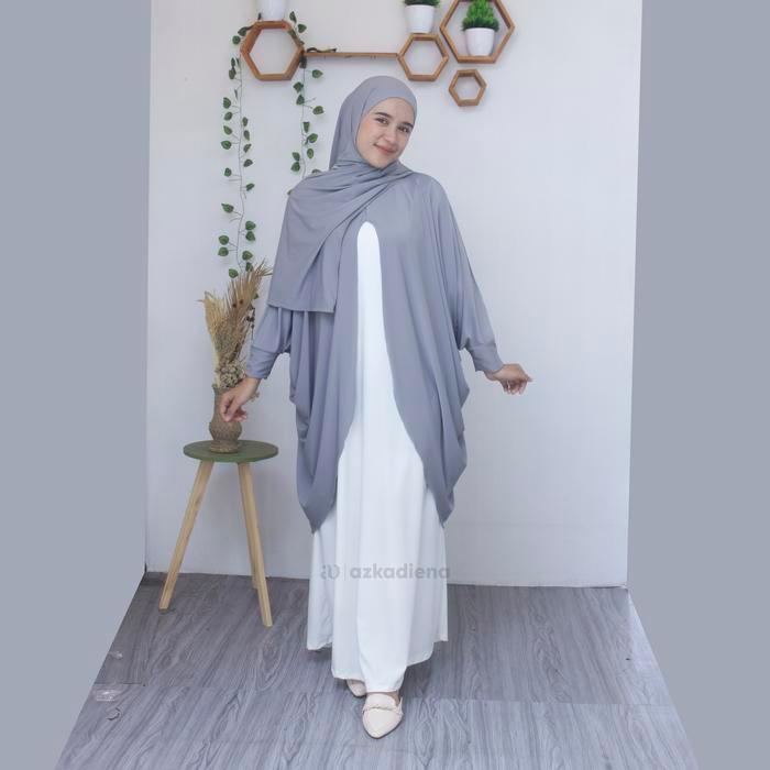 Azkadiena Alika Gamis Syari One Set 4 In 1 Jilbab Ciput Outer Dress Putih Bw Bahan Jersey Zoya Baju