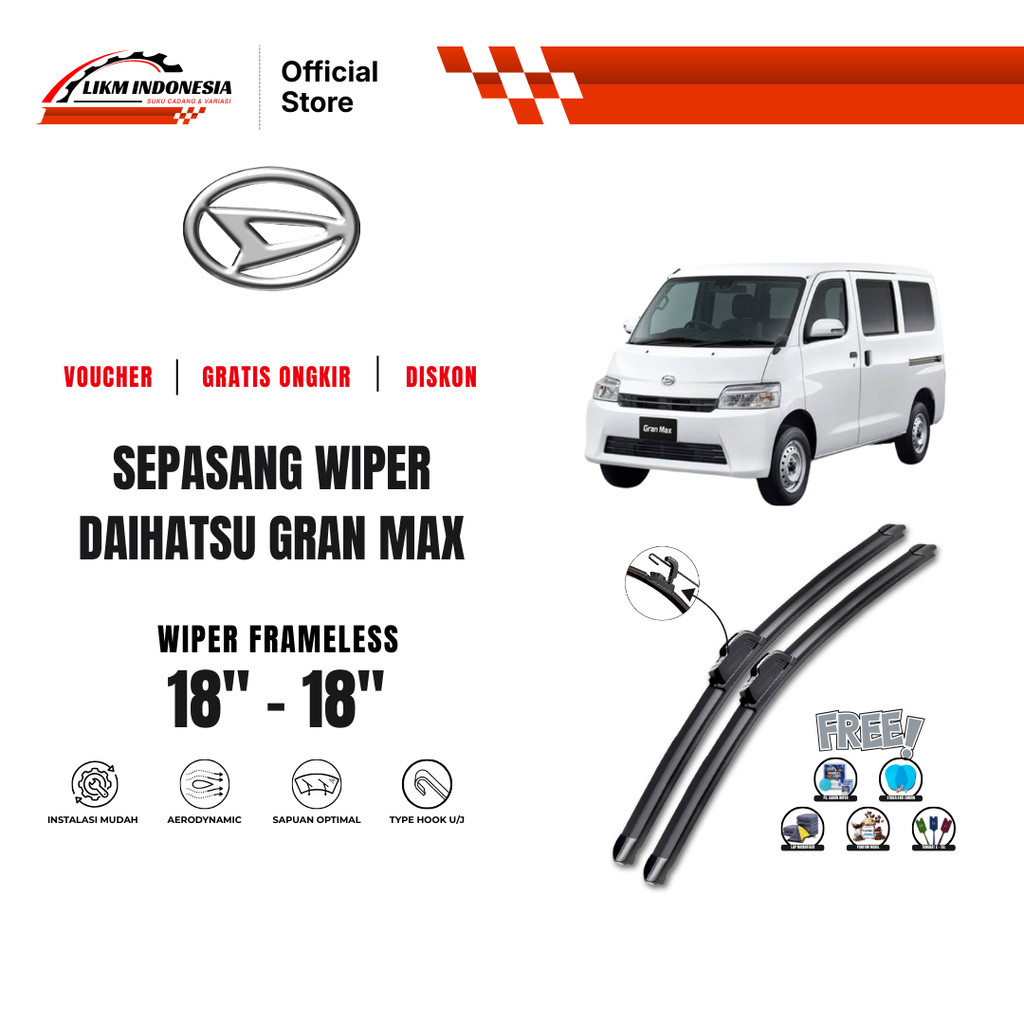 Wiper Daihatsu Grand Max Frameless Kaca Depan Mobil Free 5 Bonus