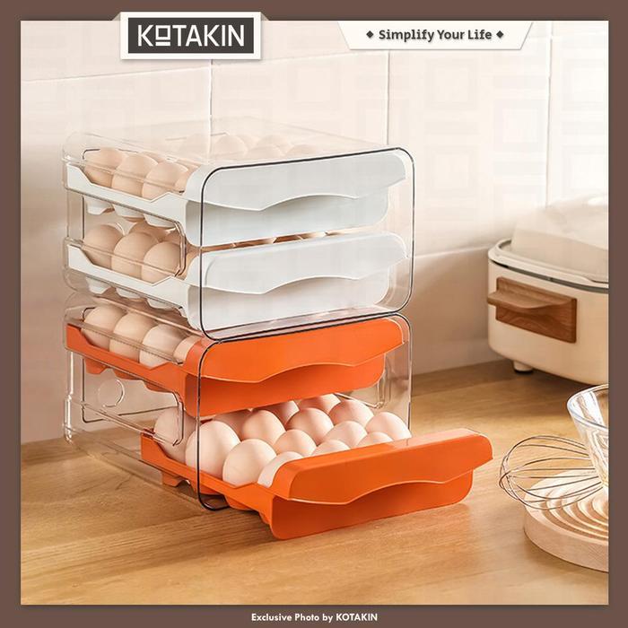 ORIGINAL Tempat Box Telur 2 Tingkat Laci Kotak Penyimpanan Telur Egg Storage Box Organizer READY