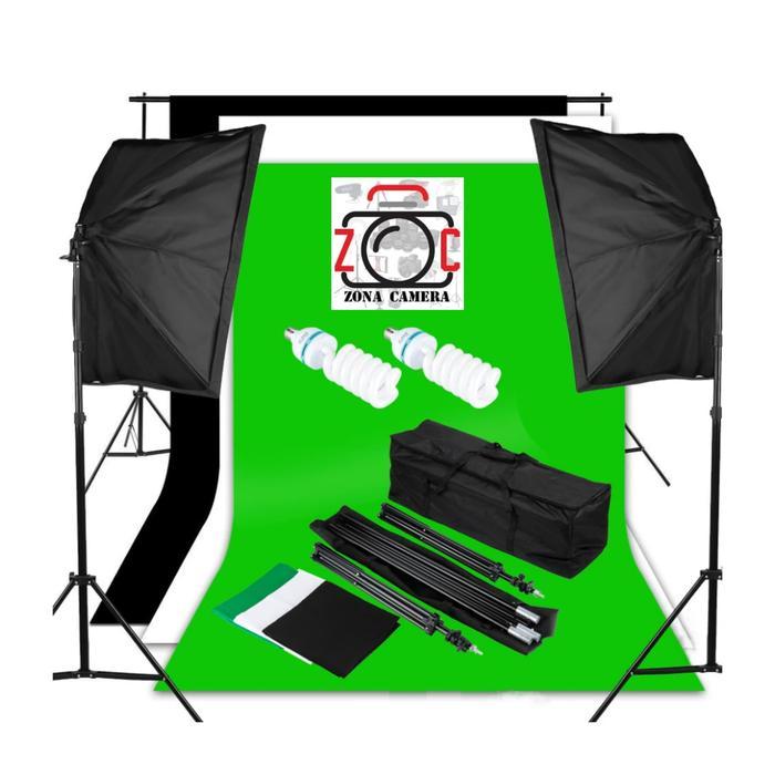 Paket Lampu Studio Photo Komplit + Background Stand Set Lighting Video Terlaris