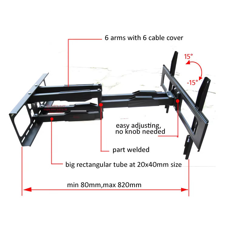 (NEW)DL-D-A64L 60kg 70" 65" 600x400 retractable heavy duty swing double arm lcd bracket swing tv