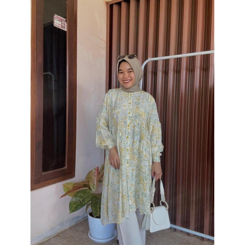 Ameena Tunik Jumbo / Tunik Rayon / Tunik Motif / Tunik Jumbo Balon Kancing Muslim Pasti Promo