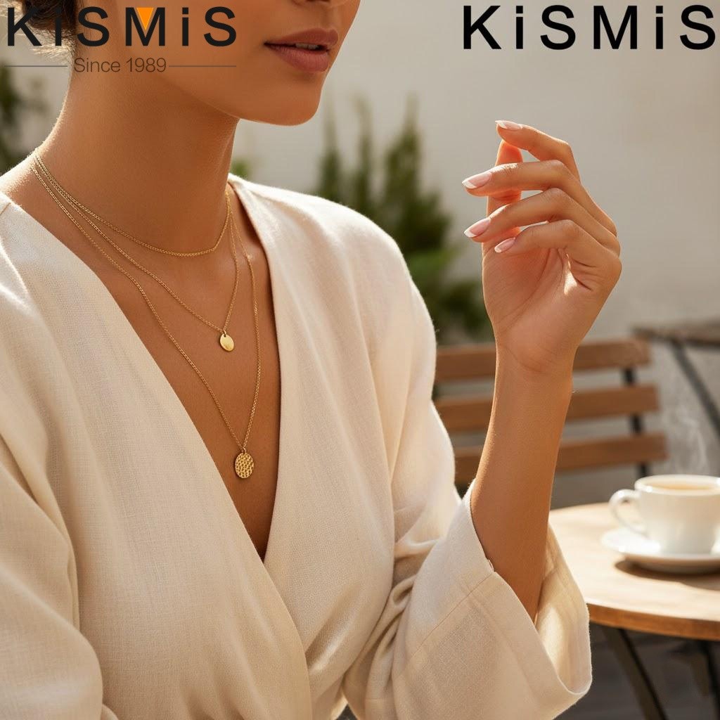 Stainless Steel Layered Necklace Set Dainty Disc Choker 14K Gold Plated Layering Jewelry for Women