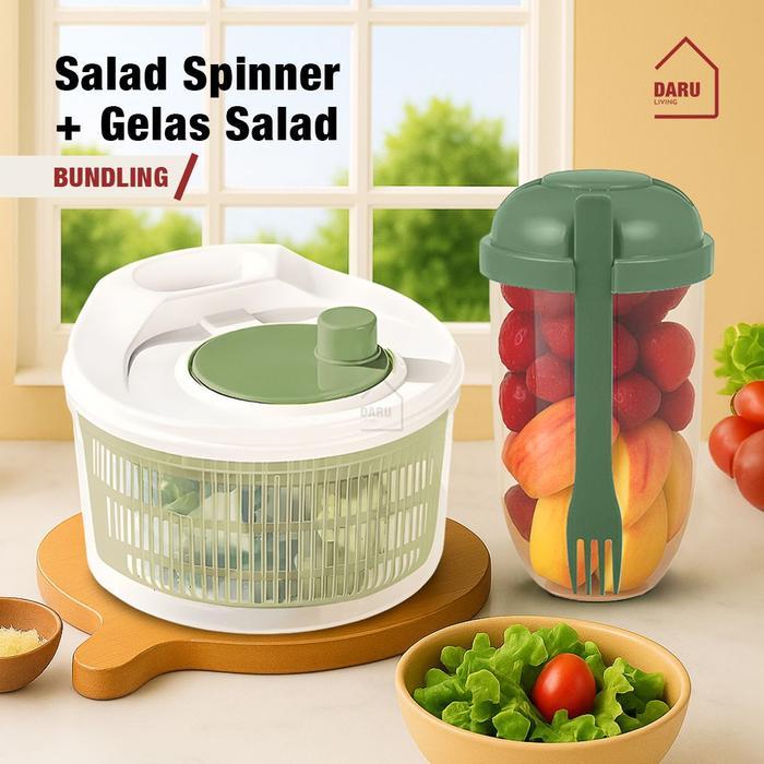 Ini Murah Darubundling Salad Spinner + Salad Cup / Gelas Salad Cup Portable