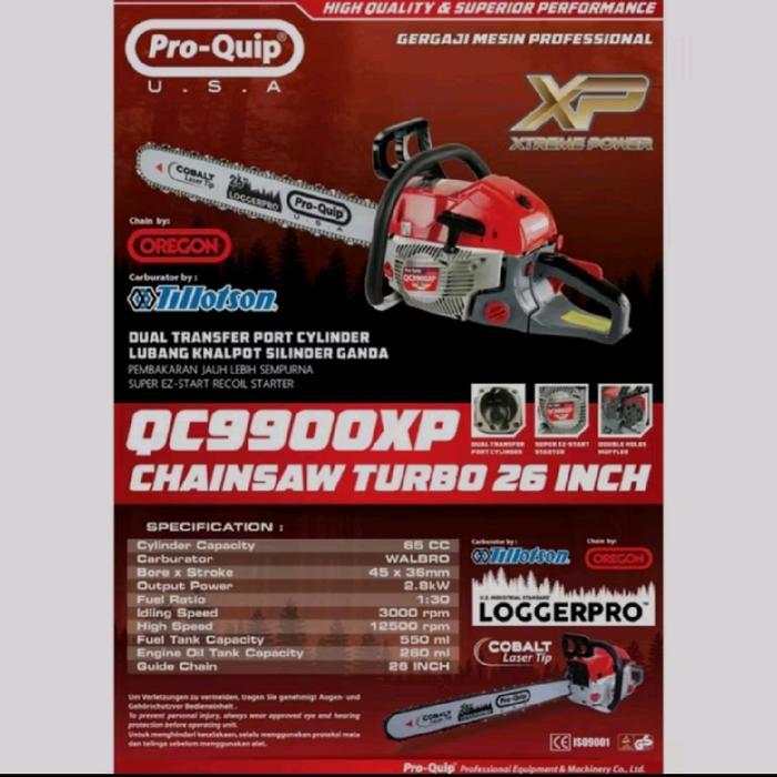 Mesin Chainsaw Kayu Pro Quip Tipe QC 9900 XP Turbo with Bar 26 inchi