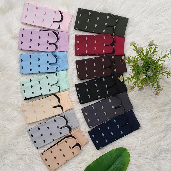 1 Lusin kaos kaki jempol nilon motif hati kecil wanita muslimah dewasa Hitam Kulit Panjang