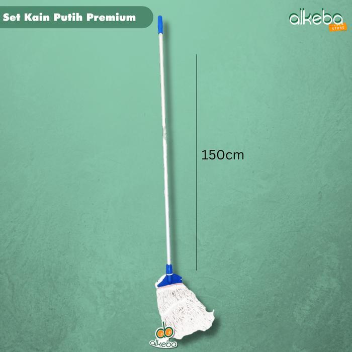 Mop Pel Set Komplit kain putih premium / tongkat + frame + kain mop - Pel Dorong 1 set
