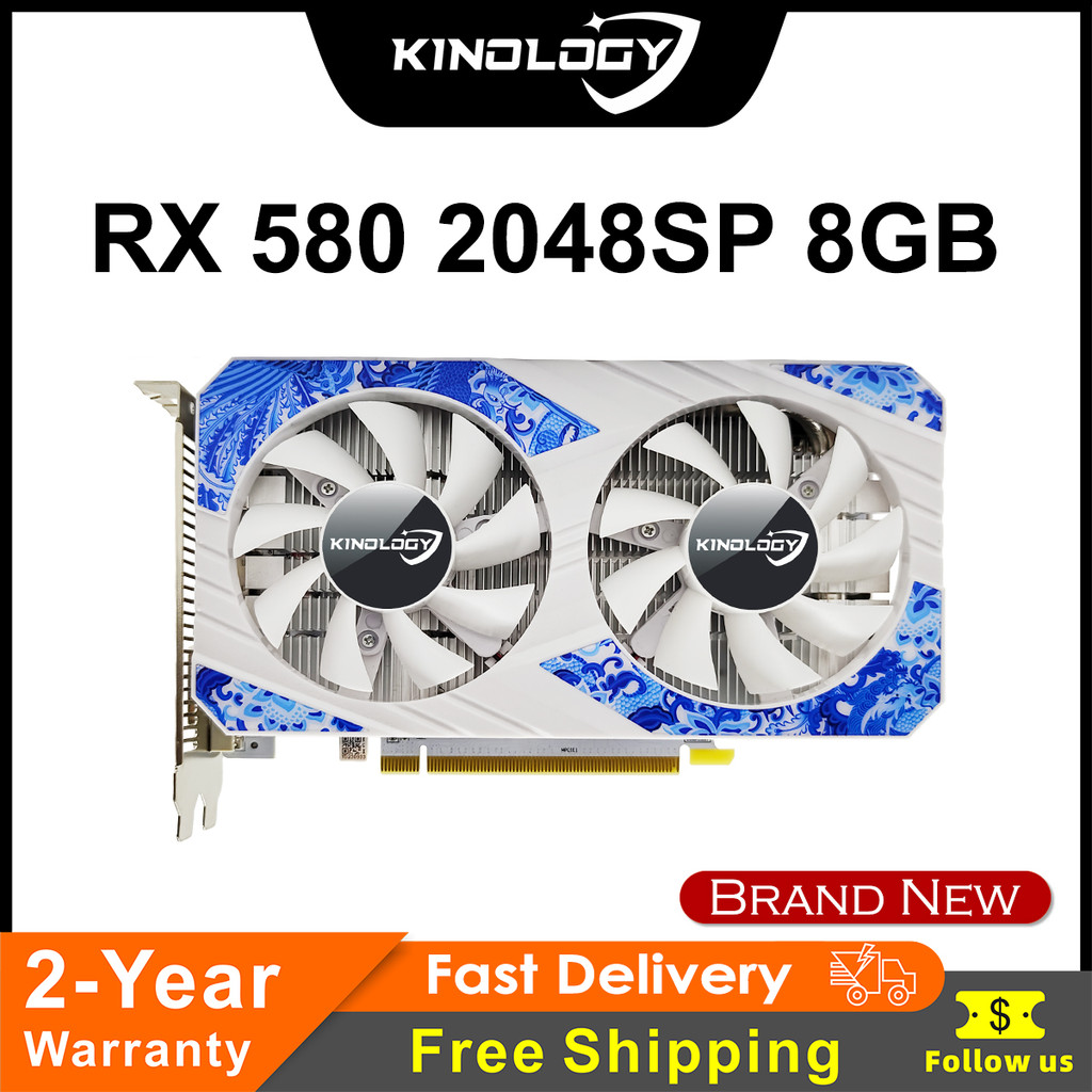 Kinology RX 580 8GB 2048SP Brand New Video Graphics Card for Gaming RTX 16GB Optional GPU Radeon RX5