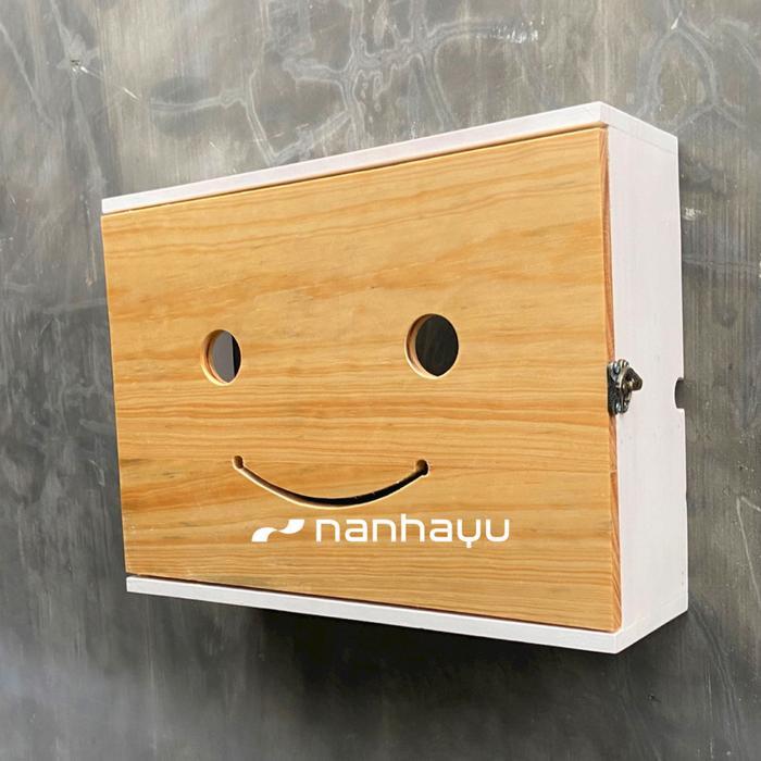 Nanhayu Smiley - Wifi Router Storage Box Organiser, Rak Wifi Kayu Model Smiley