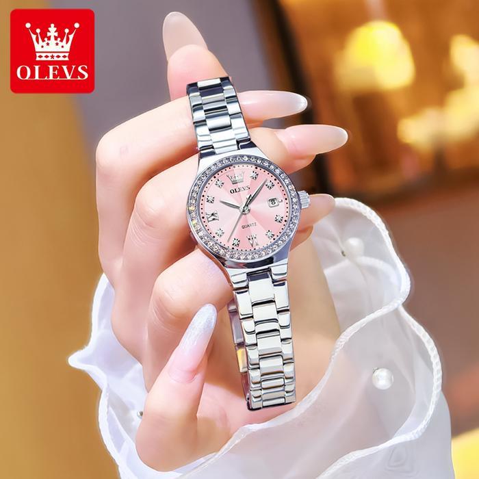 Thebags.Id - Olevs Jam Tangan Wanita Anti Air Original Luminous Kalender Warna Pink Elegan Fashion