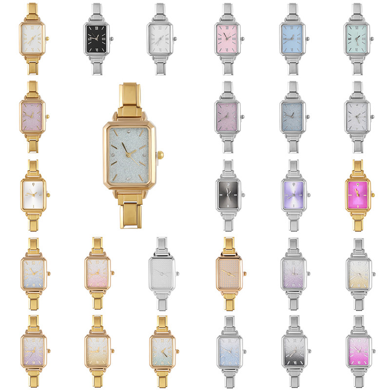 Y2k Fashion Stainless Steel Watch DIY 9mm Width Italian Elastic Charm Square Watch Head Bracelet For