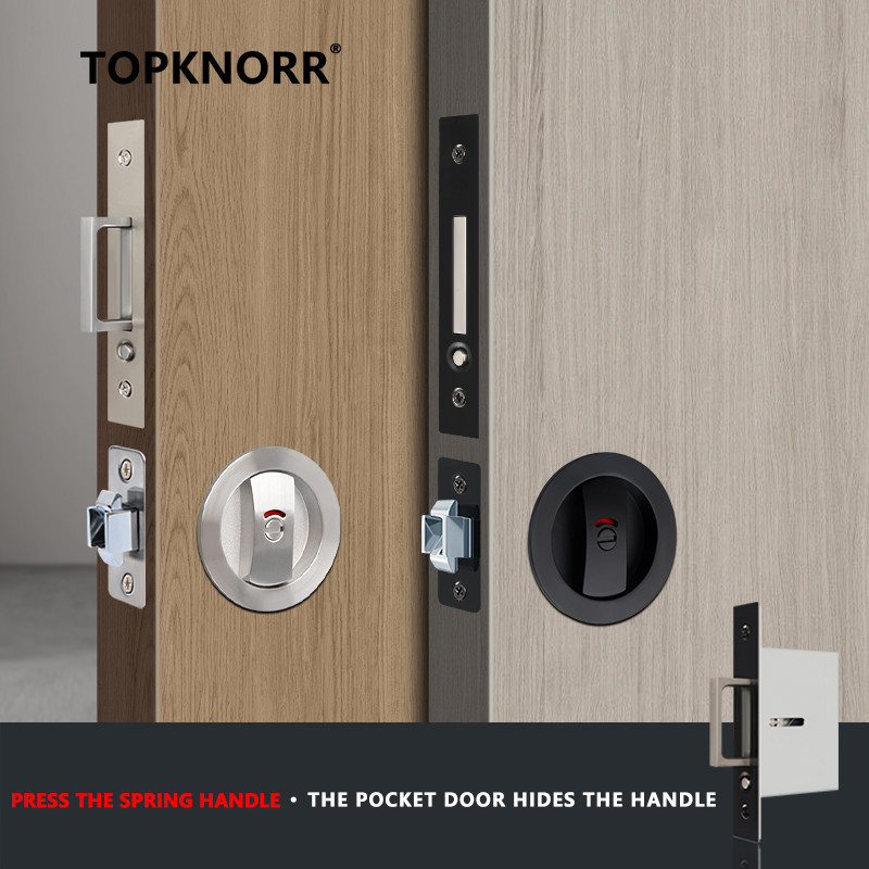 Round Pocket Door Sliding Door Lock With Red And Green Indicator Bathroom Sliding Door Hook Lock