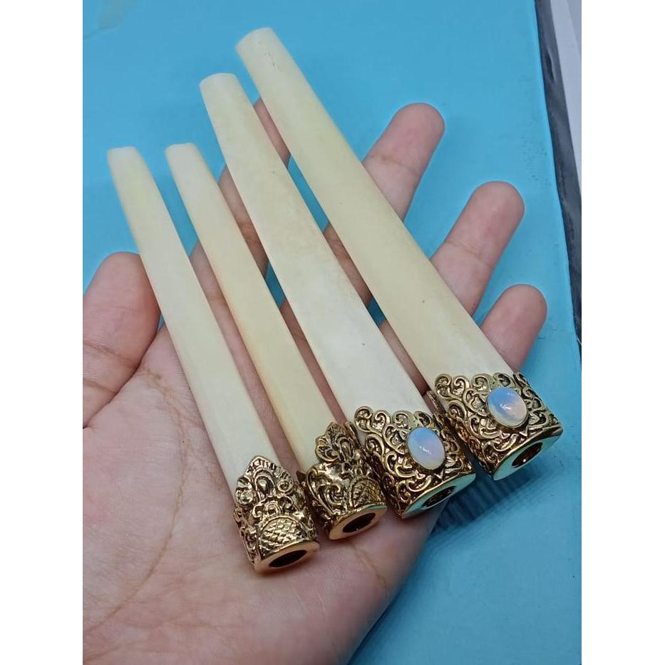 Once / Cangklong / Pipa Kayu Tulang Alpaka Ukir Batu