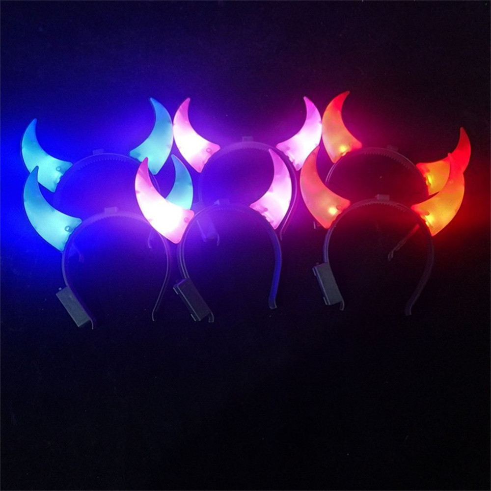 Led Funny Devil Horn Light Up Headband Flashing Hair Hoo Headwear Halloween Christmas New Year Party