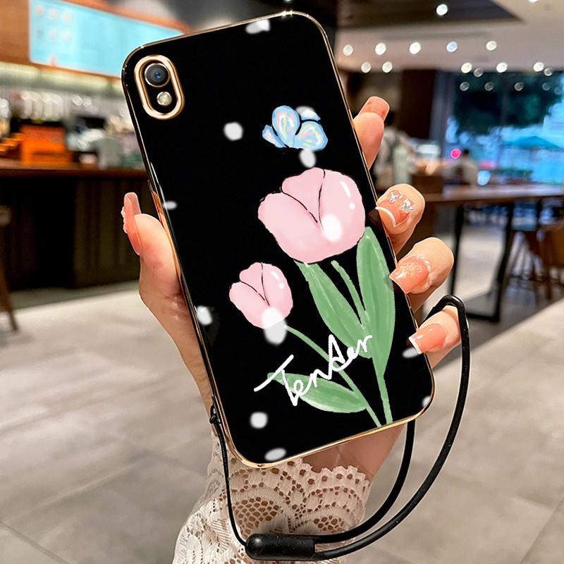 Casing Hp Untuk OPPO A37 A37F Case Bunga tulip berwarna pink pelapisan elektro Cesing silikon Kasing