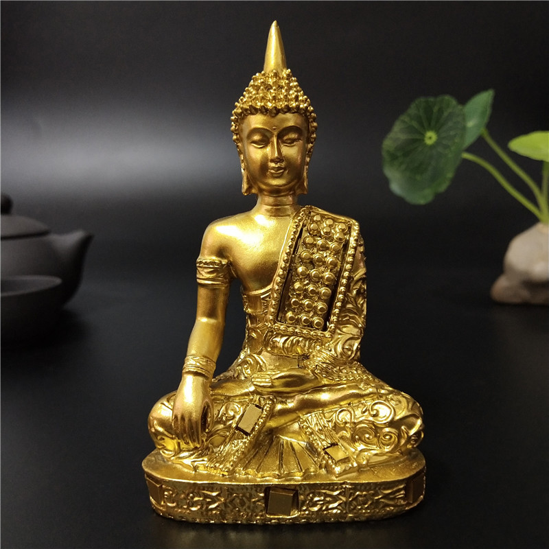 Patung Buddha Thailand Emas Patung Buddha Meditasi Fengshui Hindu Patung Ornamen Patung Dekorasi Tam