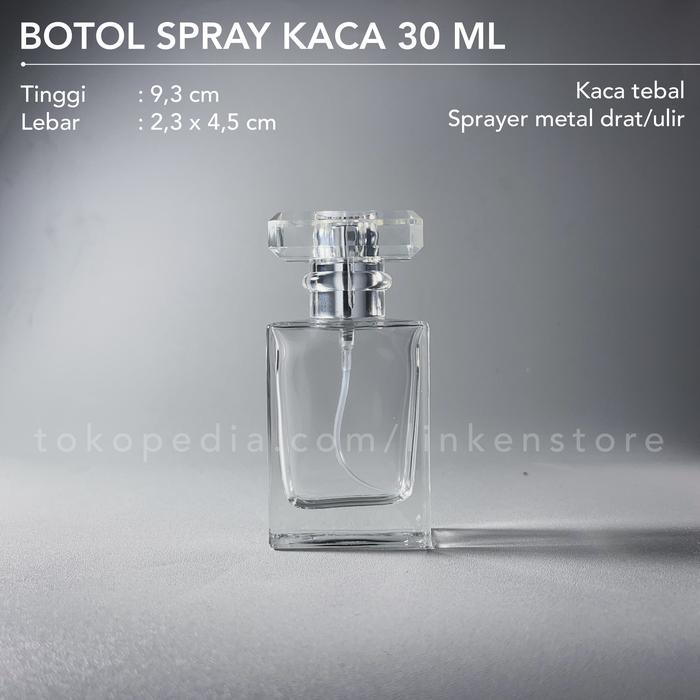 Botol Parfum 30ml Spray Kaca Kotak Tebal Transparan / Clear Refill CHA
