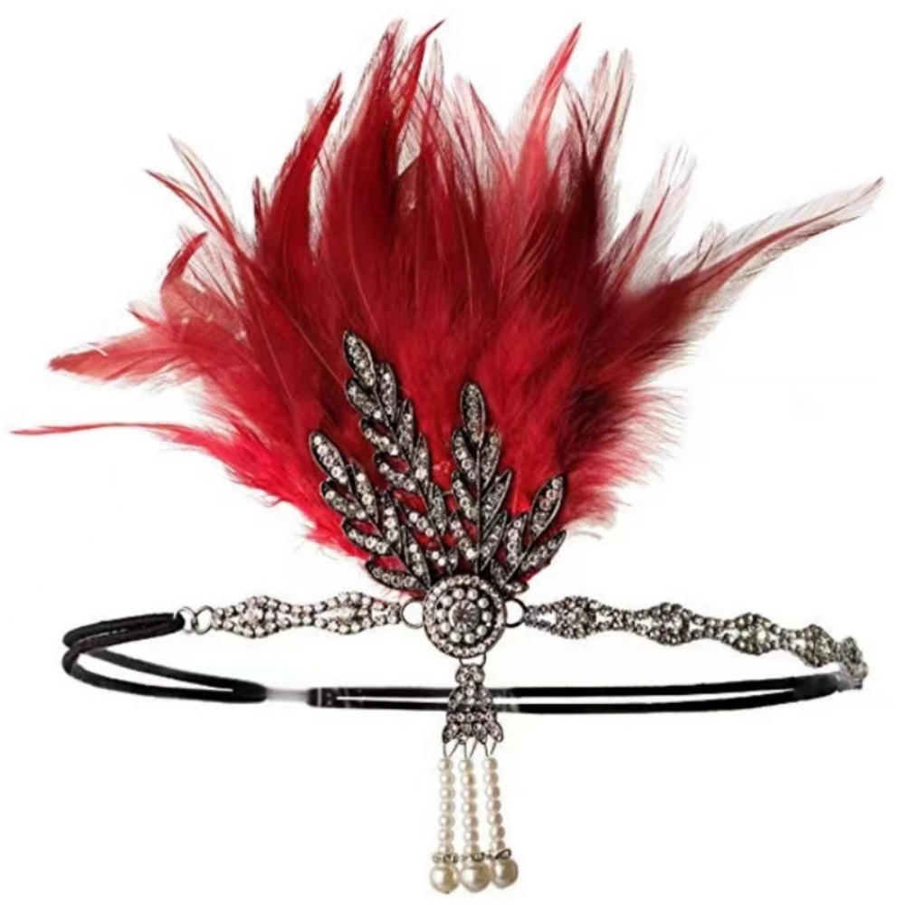 Retro Elegant Feather Headband 1920s Diamond Cosplay Dress Headwear Vintage Makeup Party Masquerade