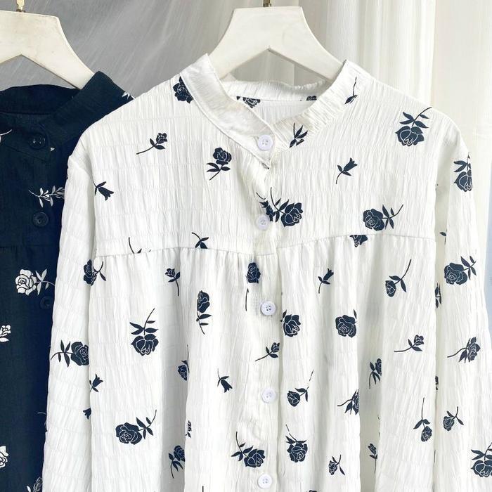 Premium Crinkle Motif Rose VELLA Blouse Crinkle