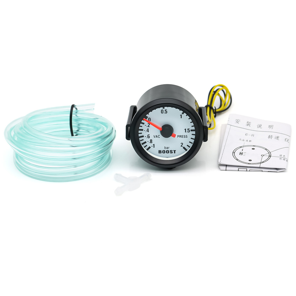 -1~2BAR Turbo Boost Gauge BAR 2" 52mm Car Gauge Blue LED Light Pointer Turbo Boost Meter with Sensor