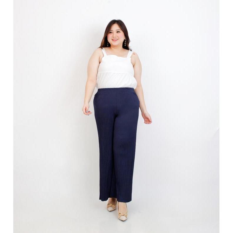 Celana Bigsize Kulot Plisket Jumbo Pleated Pants Wanita Highwaist