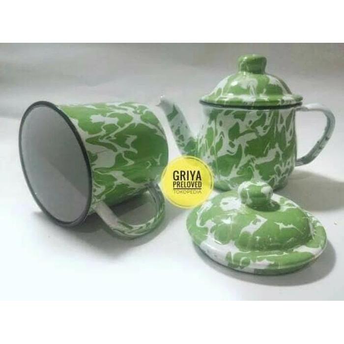 PAKET SET TEKO CEBOL & CANGKIR MUG GELAS BLIRIK BLURIK LURIK ENAMEL